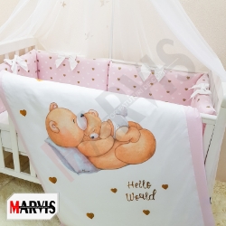 Lenjerie pentru Pătuț Bebe / Copii, 8 Piese, Happy Baby Roz